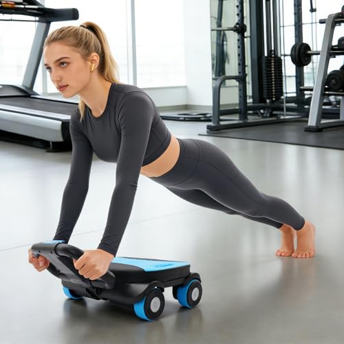 Ab Roller Wheel,4 Wheel Elbow Support Abdominal Wheel,Ab Roller with Elbow Support Automatic Rebound,Core Workout Equipment for Home Gym,330 Lbs Weight Capacity