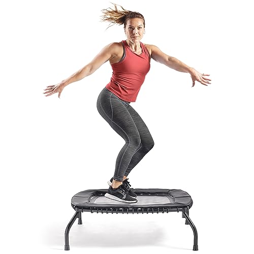 Sunny Health & Fitness Springless Mini Fitness Trampoline – Premium Adjustable Bungee-Style Indoor/Outdoor Exercise Rebounder for Quieter and Safer Workouts