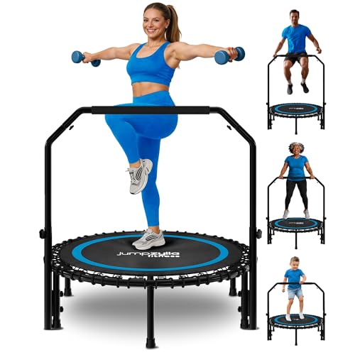 Rebounder Trampoline for Adults with Bar and Elastic Bands, 450/550 lbs Mini Trampoline for Adults, Exercise Trampolines, Rebounders with Adjustable Handle, Indoor/Outdoor 40/48 in - color: Blue, size: 40"