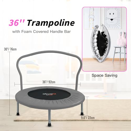 Ativafit 36'' Trampoline for Kids Foldable Mini Toddler Trampoline with Comfortable Foam Handle Play Indoor Outdoor Home Use for Boys Girls for Fun