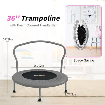 Ativafit 36'' Trampoline for Kids Foldable Mini Toddler Trampoline with Comfortable Foam Handle Play Indoor Outdoor Home Use for Boys Girls for Fun