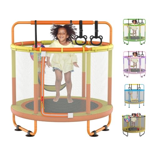 60" 6-in-1 Kids Trampoline, 5ft Mini Toddler Trampoline for Girls Boys - color: Orange&Yellow 6-in-1