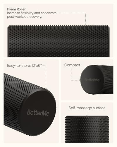 BetterMe Foam Roller for Muscle Recovery – High Density Exercise Roller for Back &Legs – Deep Tissue Massage Roller for Tension, Relief & Stretching (Black)