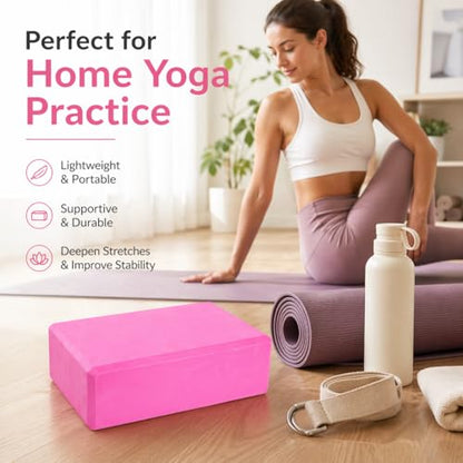High Density EVA Foam Yoga Block Support and Stability for Stretching, Workout, Pilates at Home and Gym - color: Pink
