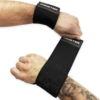 Meister 18" Elastic Wrist Wraps - Heavy-Duty Support for Weightlifting, Strength & Cross Training - color: Black