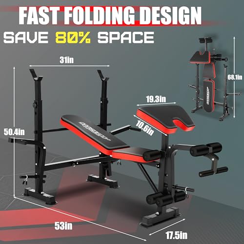 OPPSDECOR 900LBS Weight Bench Set Adjustable Bench Press Set with Squat Rack Foldable Olympic Workout Bench with Leg Developer Preacher Curl Workout Bench for Home Gym Full Body Exercise