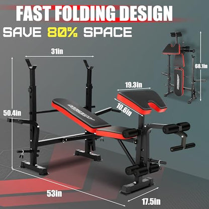 OPPSDECOR 900LBS Weight Bench Set Adjustable Bench Press Set with Squat Rack Foldable Olympic Workout Bench with Leg Developer Preacher Curl Workout Bench for Home Gym Full Body Exercise