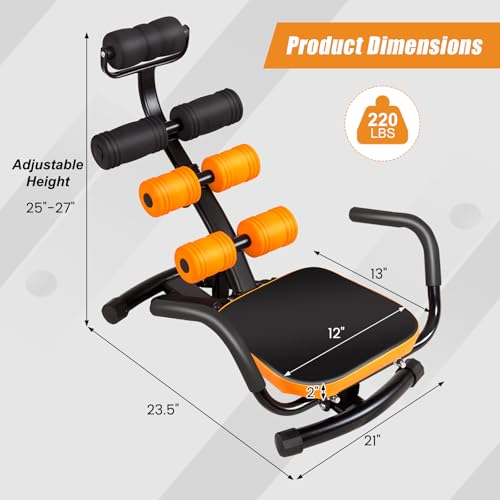 GYMAX Ab Machine, Adjustable Sit Up Exercise Equipment with Foam Roller & Handle, Multifunctional Workout Ab Trainer for Home Gym, Core Muscle Exercise Bench Press for Men Women