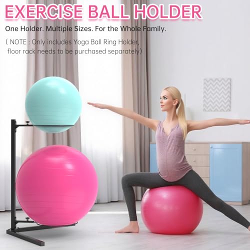 26" Exercise Ball Holder Wall Mount - Adjustable Yoga Ball Storage Rack for 14 to 30 Inch Stability Balls, Heavy-Duty Metal Balance Ball Wall Mount with 12-Inch Diameter Ring