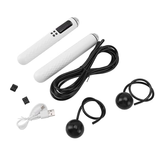 Jump Rope with Counter, Weighted Cordless Skipping Rope for Fitness, Rechargeable Ropeless Jump Rope with Digital Display for Men Women Kids Home Gym Cardio Training - color: White