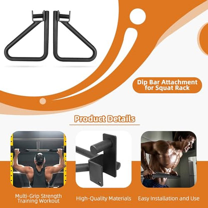 Dual Grip Dip Bars Attachment for 2x2 Power Rack & Squat Rack, Heavy Duty Pair for Pull Ups, Push Ups, Triceps & Chest Workouts, 330LBS Capacity