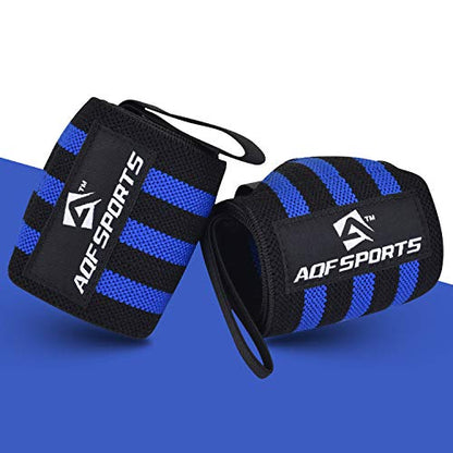 AQF Wrist Wraps for Weightlifting & Powerlifting, 18" USPA Approved (Pair) - color: Blue & Black