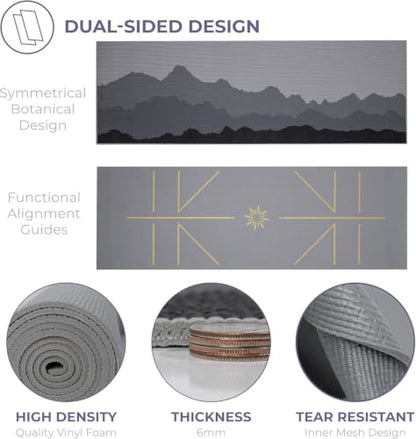 Ascend 6mm Thick Yoga Mat, 72x24in - color: Granite - Printed