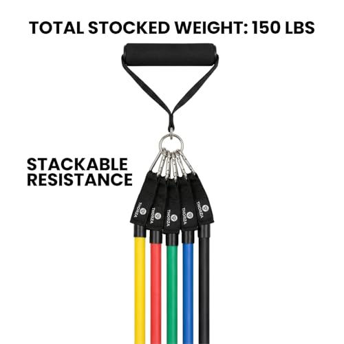 11-Piece Full Body Strength Training with Resistance Bands Set - 5 Levels Tube Exercise Bands, Without Latex TPE Resistance Band - Door Anchor, Handles, Ankle Straps & 1 Bag