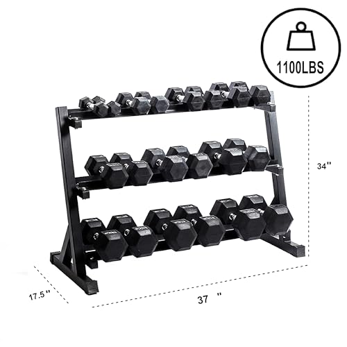 3-Tier Dumbbell Rack Multilevel Weight Storage Organizer for Home Gym, Weight Rack for Dumbbells, Kettlebells, (Rack Only)
