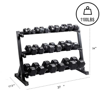 3-Tier Dumbbell Rack Multilevel Weight Storage Organizer for Home Gym, Weight Rack for Dumbbells, Kettlebells, (Rack Only)