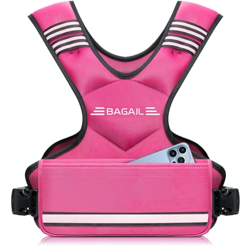 BAGAIL Adjustable Weighted Vest for Women 4-10lb/12-18lb/20-32lb, Comfortable U-Neck Rucking Vest with 6 Removable Weights, Storage Pocket and Reflective Strips for Walking, Jogging, Weight Loss - color: Pink, size: 12-18 Lb