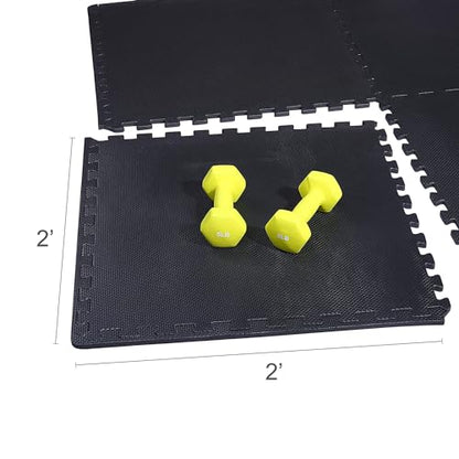 BalanceFrom 2-Pack 36-Count 24x24x0.5 Inch EVA Interlocking Foam Exercise Tile Mat, Black – Non-Slip Puzzle Flooring for Home Gym, Fitness Studio, or Playroom