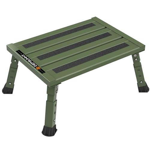 Adjustable RV Step Stool, 3-Step Height Adjustment, Foldable Legs, Wide Anti-Slip Surface,Supports Up to 1,000 lb, Premium Aluminum Construction Easy to Carry (Army Green) - color: Army Green