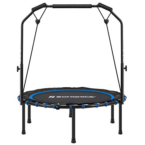 SONGMICS 40 Inches Mini Fitness Trampoline, Fitness Rebounder with Adjustable Handrail, Foldable Trampoline for At-Home Workout, Max. Load 264.6 lb