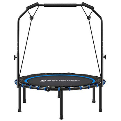 SONGMICS 40 Inches Mini Fitness Trampoline, Fitness Rebounder with Adjustable Handrail, Foldable Trampoline for At-Home Workout, Max. Load 264.6 lb