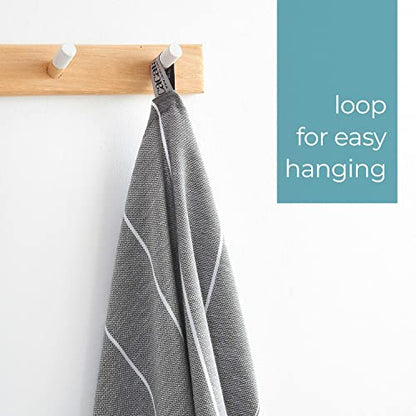 Cacala 100% Turkish Cotton Kitchen Tea Towels, Highly Absorbent Luxury Soft Quick Drying Dish Towel with Hanging Loop for Gym, Yoga, Bath, Sports, Cleaning and Kitchen (23 x 36), Antrasit - color: Grey and White