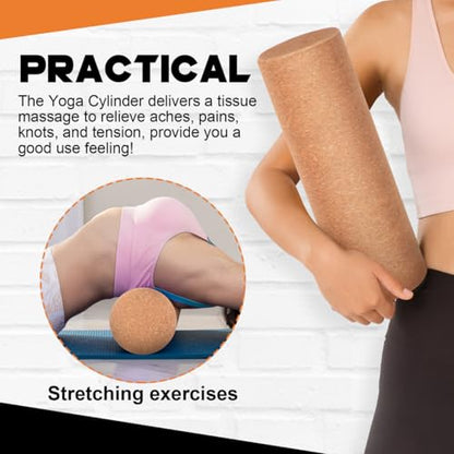 Yoga Blocks Cork Roller Fitness Yoga Roller Exercise Physical Exercise Deep Tissue Muscle Massage Portable Yoga Cylinder Back Bend Training for Legs Back Muscles