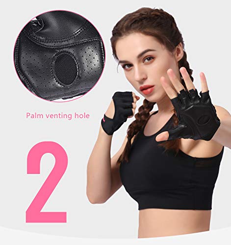Anser 7150282 Woman Half Finger Girl Short Fingerless Gloves for Indoor Yoga Gym Fitness Body Building Training - color: Black