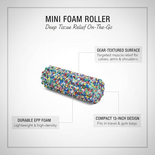 Mini Foam Roller, Gear Textured EPP Foam for Textured Surface, Compact 13-Inch Design for Travel and Gym Bags (1 PC)