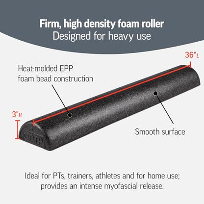 OPTP AXIS Firm Density Foam Roller – Half-Round, Black, 36" X 3" - color: Black - 36" X 3" Half-round