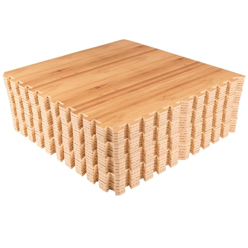 EVA Foam Floor Tiles 24-Pack - 96SQFT Puzzle Mats for Floor - Interlocking Foam Tiles for Family Room or Gym Flooring by Stalwart (Light Woodgrain) - color: Natural Wood Grain, size: 24 Pack