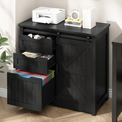 Vabches Lateral Filing Cabinets with Adjustable Shelf, Black - color: Pure Black, size: 3 Drawers