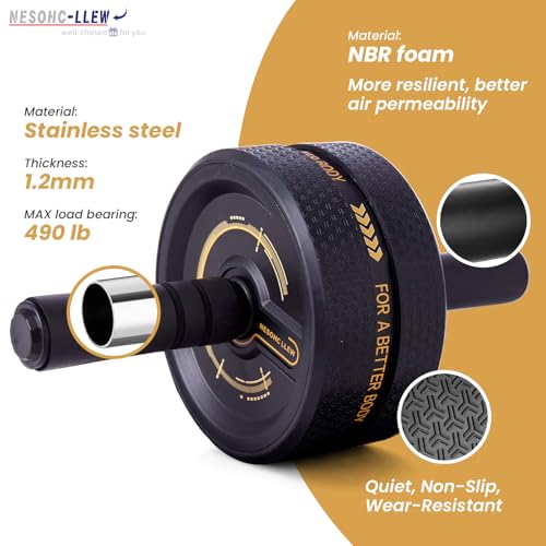 Upgraded Ab Roller Wheel. Abdominal Training Roller for Men/Women, Abdominal Wheels Widened to 3.4 ", Rubber Tread of The Abdominal Wheel Upgraded, Max Weight 490 lbs - color: Yellow