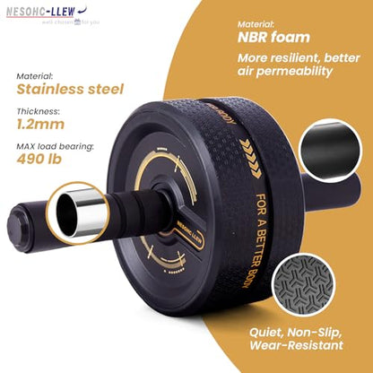 Upgraded Ab Roller Wheel. Abdominal Training Roller for Men/Women, Abdominal Wheels Widened to 3.4 ", Rubber Tread of The Abdominal Wheel Upgraded, Max Weight 490 lbs - color: Yellow
