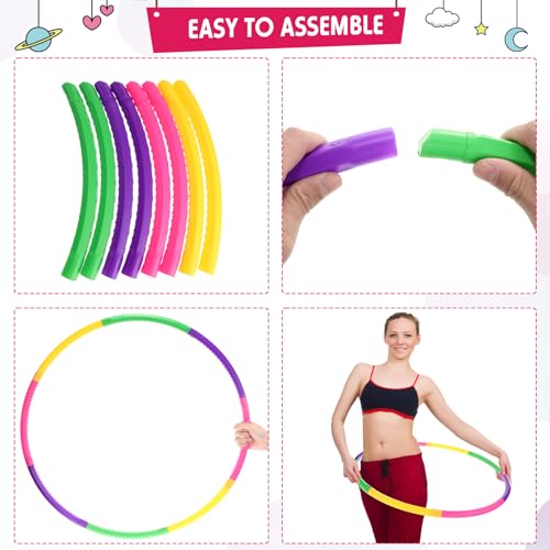 8 Pack Color Detachable Hoop Fitness Waist Exercise Ring Plastic Exercise Hoop Adjustable Weight Size Plastic Adult Party Supplies Game Sport Gymnastic
