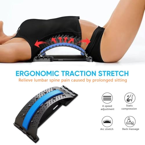 Back Stretcher - 4-Level Adjustable Lumbar Support Board & Back Cracker for Lower Back Pain Relief, Home Office Use (Blue) - color: Blue