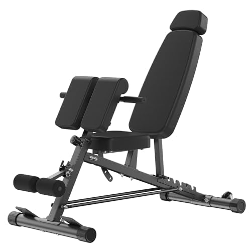 OLIXIS Adjustable Weight Bench, 660 LBS Foldable Workout Bench Press | Heavy Duty Chest Press Machine with Hyper Back Extension & 2 Wheels, for Flat Incline Decline Sit Up for Home Gym - color: Black