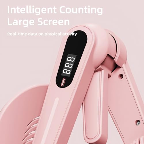 Thigh Trainer for Home Gym Workout, Pelvic Floor Muscle Exercise Devices with Adjustable Resistance for for Women Men, Inner Thigh Exerciser with Display and 20LB Resistance Band for Hip Leg Arm, Pink