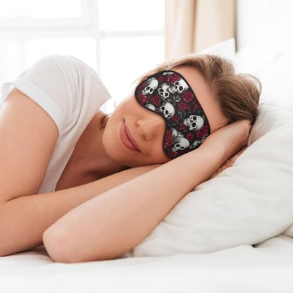 Skulls and Red Roses Sleep Mask Eye Mask with Adjustable Strap Eye Sleep Shade Cover Blocks Light for Women Men Airplane Travel Nap - color: Skulls and Red Roses