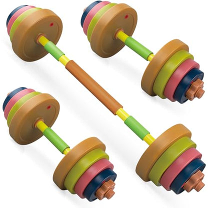 Kids Exercise Weight Set, Barbell and Dumbbell Workout Equipment, Toddler Beginner Gym Toy for Pretend Play Lifting Exercise & Fitness, Adjustable Fill with Sand or Water