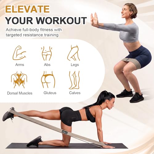 6 Pcs Fabric Resistance Bands for Working Out, Non-Slip Exercise Bands for Women and Men, 3 Levels Long & Short Booty Elastic Band with Door Anchor for Home Pilates Stretching