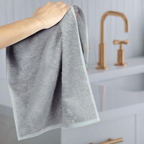Amazon Basics Soft and Thick Cotton Hand Towels for Gym, 16 x 26 in, Gray, 12-Pack