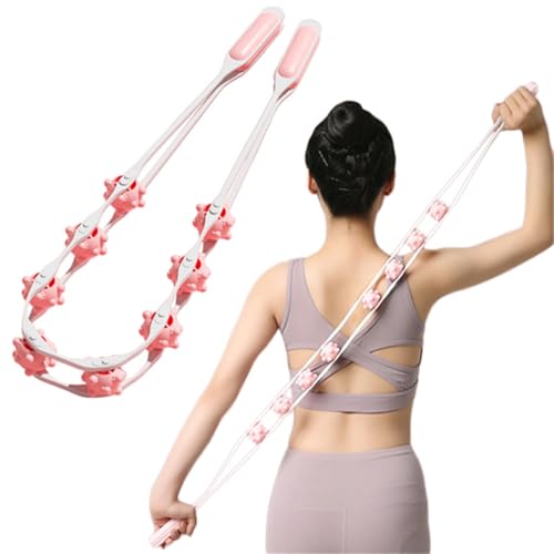 Manual Back Massage Roller Rope, Handheld Massage Ball Roller Anti Cellulite Massage Roller, Fascia Roller Manual Massage Strap for Back Neck Shoulder Waist Leg Muscle Exercise Massage Roller (Pink) - color: Pink