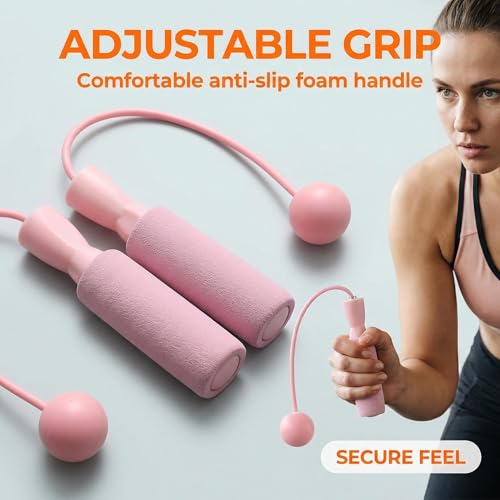 Cordless jump rope with Foam Ball Handles, Pink Ropeless Skipping Trainer for Indoor Cardio Practice, Adjustable Grip, Compact Carry for Small Spaces, 1 Piece