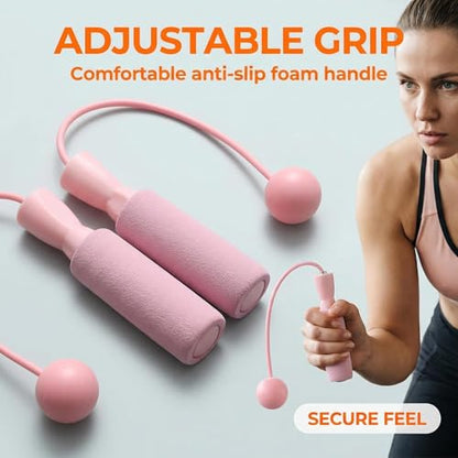 Cordless jump rope with Foam Ball Handles, Pink Ropeless Skipping Trainer for Indoor Cardio Practice, Adjustable Grip, Compact Carry for Small Spaces, 1 Piece