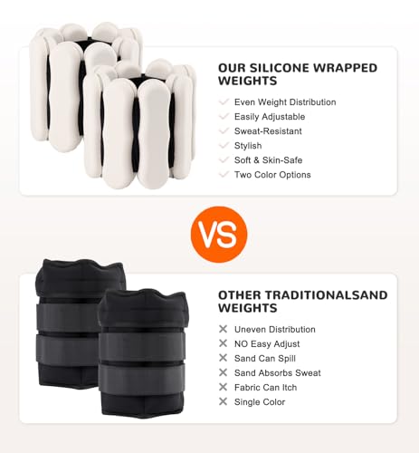 Ankle and Wrist Weights for Women & Men, Adjustable Arm & Leg Weights Set of 2 (1 lb/2 lb Each) Soft Silicone Weighted Bands Weighted Bracelet for Pilates Yoga Dance Walking Running Swimming Water Pool Home Gym Fitness Workout Jogging Gymnastics Aerobics