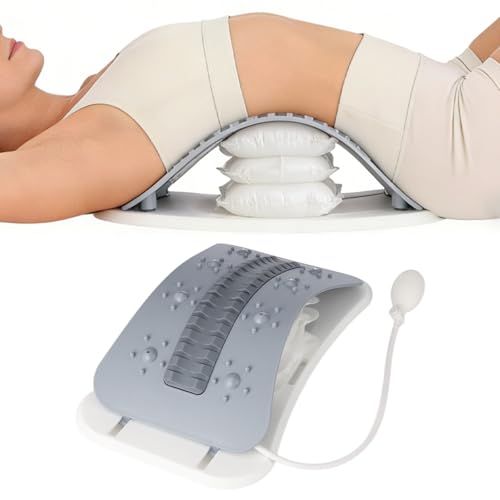 OMISTAR Back Stretcher for Lower Back Discomfort Alleviation, Inflatable Lumbar Support Board with Acupressure Points, Adjustable Height Spinal Decompression Massager