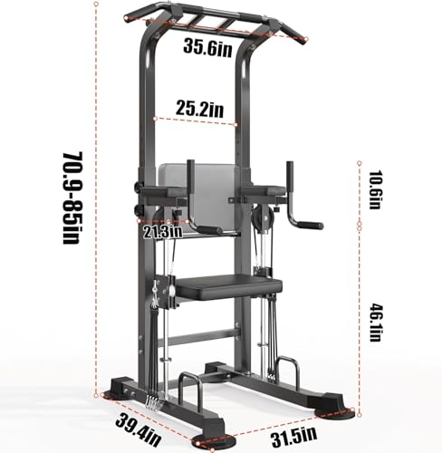 Dland Power Tower Dip Station Pull Up Bar Exercise Tower, Multifunctional Adjustable Height Training Equipment for Home Gym, Free Standing Assisted Fitness Workout Pullup Rack Station Machine - color: Black