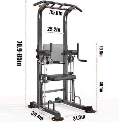 Dland Power Tower Dip Station Pull Up Bar Exercise Tower, Multifunctional Adjustable Height Training Equipment for Home Gym, Free Standing Assisted Fitness Workout Pullup Rack Station Machine - color: Black