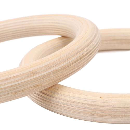 Drfeify Wooden Gym Rings, Birch Pull Up Strength Training Rings Bodyweight Gymnastics for Full Body Workouts